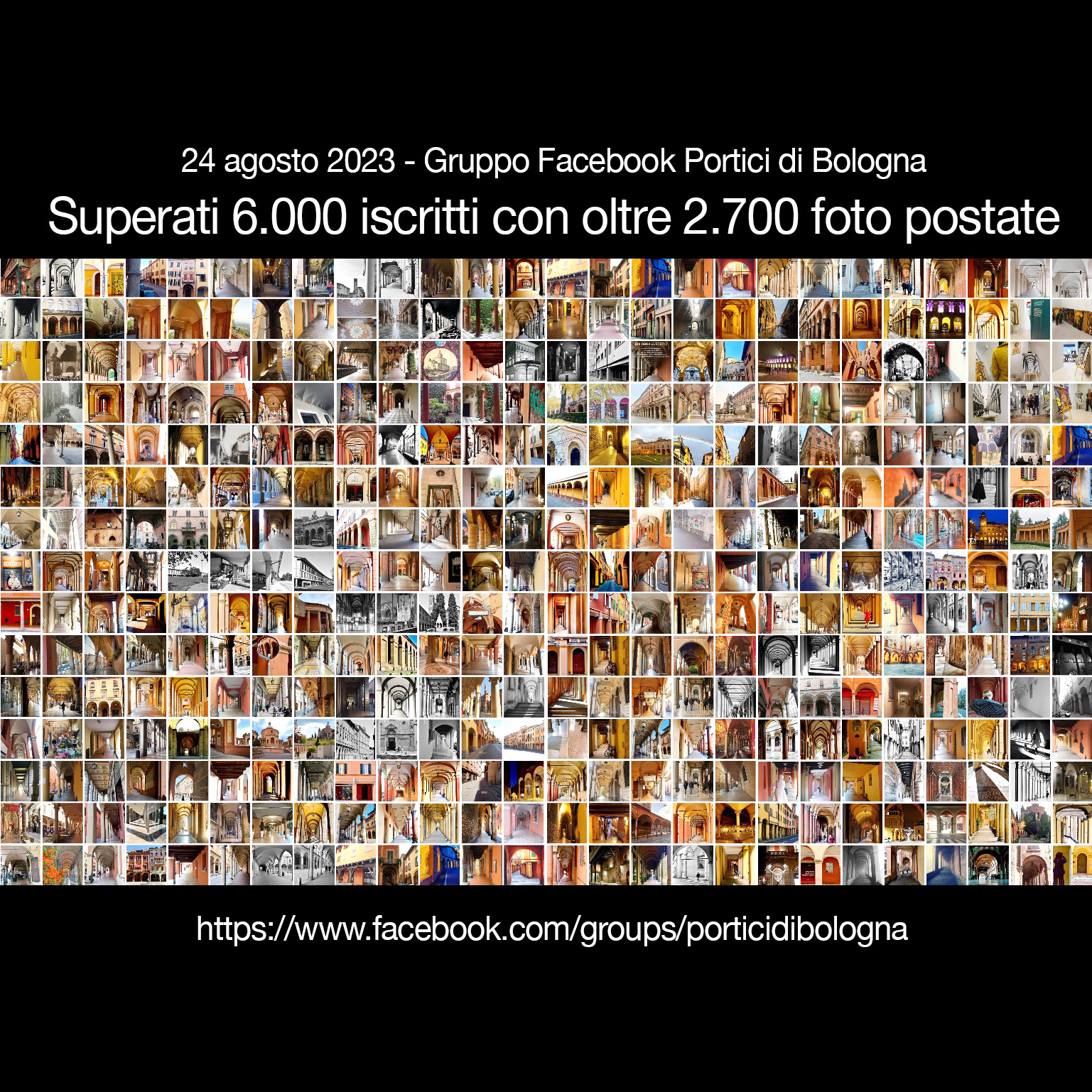Gruppo Facebook Portici di Bologna “SUPERATI I 6.000 ISCRITTI ” con oltre 2700 foto postate